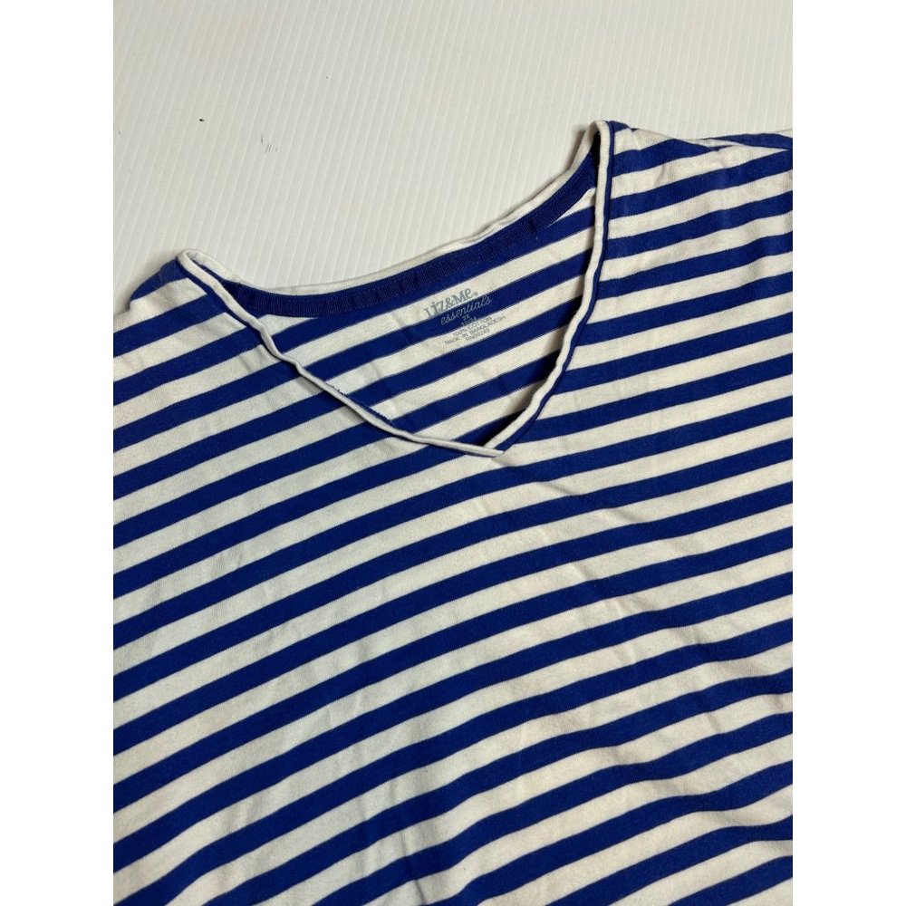 Liz and Me by Catherines Womens 2X Blue‎ White Stripe Short Sleeve Shirt